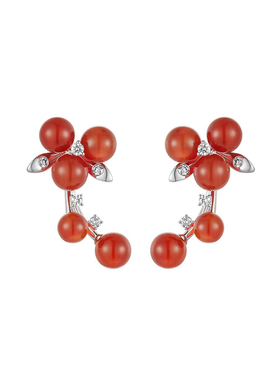 Women LC COLLECTION JEWELLERY Fine Jewellery | Neo-Romantic Christmas Holly 18K White Gold Diamond Carnelian Earrings