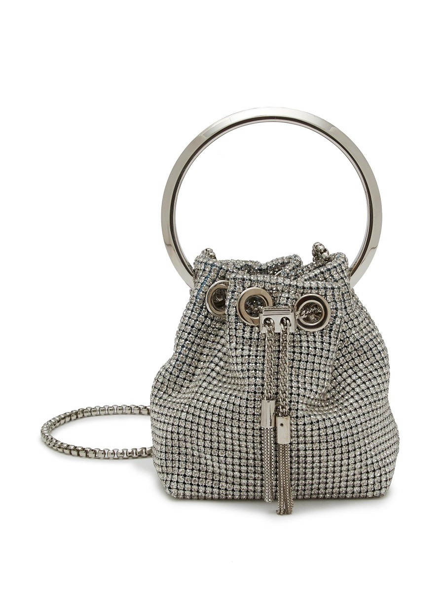 Women JIMMY CHOO Clutch Bags | Micro Bon Bon Crystal Handle Studs Bucket Bag