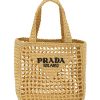 Women PRADA Tote Bags | Small Triangular Logo Raffia Tote Bag