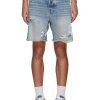 Men AMIRI Pants | Embroidered Floral Logo Medium Wash Denim Shorts