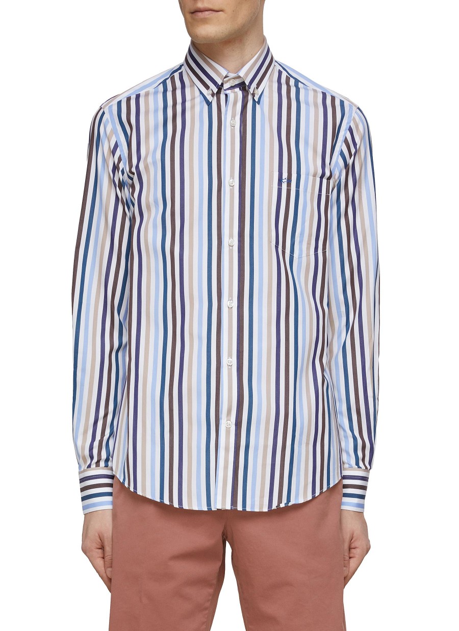 Men PAUL & SHARK Shirts | Striped Cotton Poplin Shirt