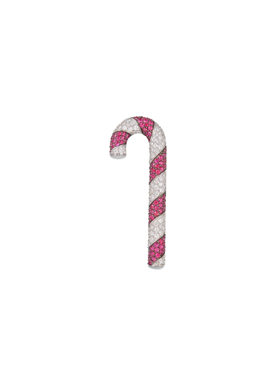 Women MIO HARUTAKA Fine Jewellery | Candy Cane 18K White Gold Diamond Ruby Brooch And Pendant