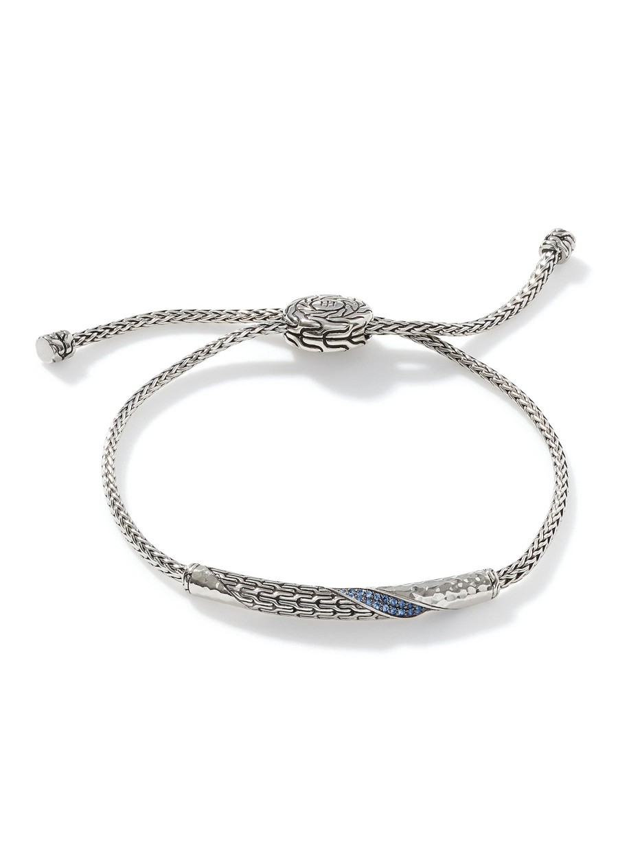 Women JOHN HARDY Fine Jewellery | Classic Chain Hammered Sterling Silver Blue Sapphire Twisted Bracelet — Size M-L