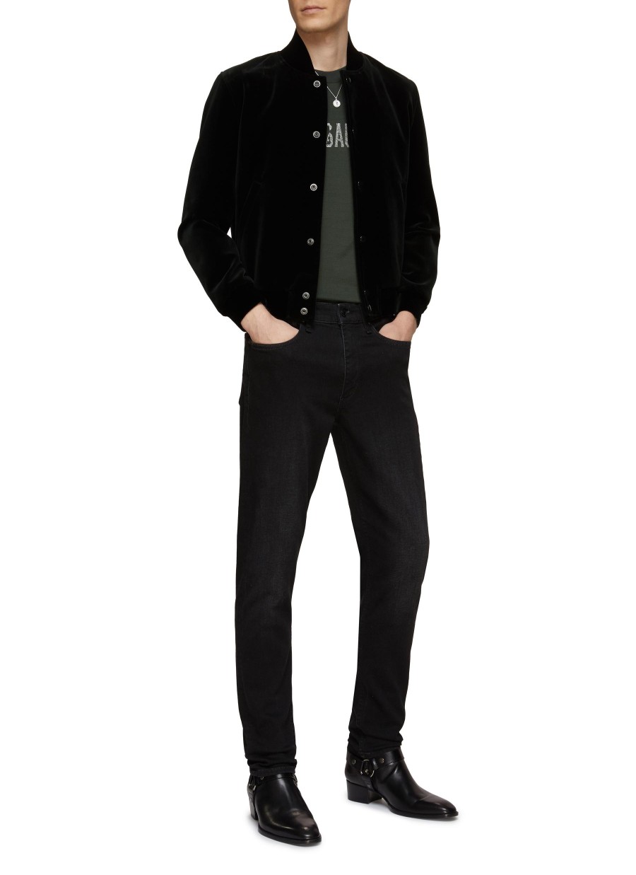 Men SAINT LAURENT Jackets | Logo Embroidered Velour Cotton Bomber Jacket