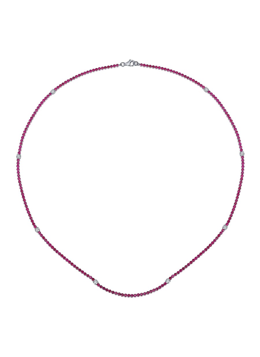 Women LC COLLECTION JEWELLERY Fine Jewellery | 18K White Gold Diamond Ruby Riviera Necklace — Size 18"