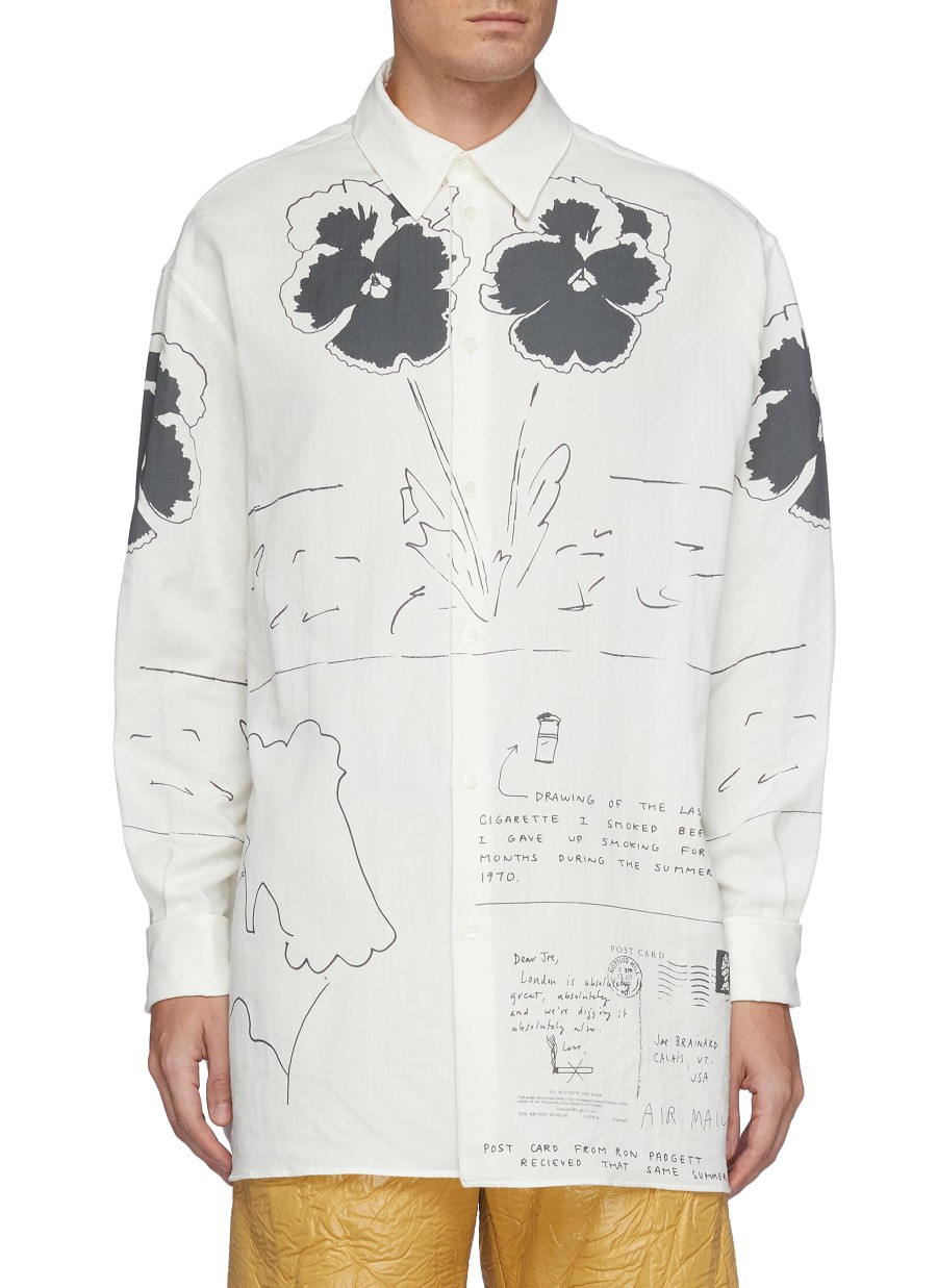 Men LOEWE Shirts | Oversized Pansies Print Double Gauze Shirt