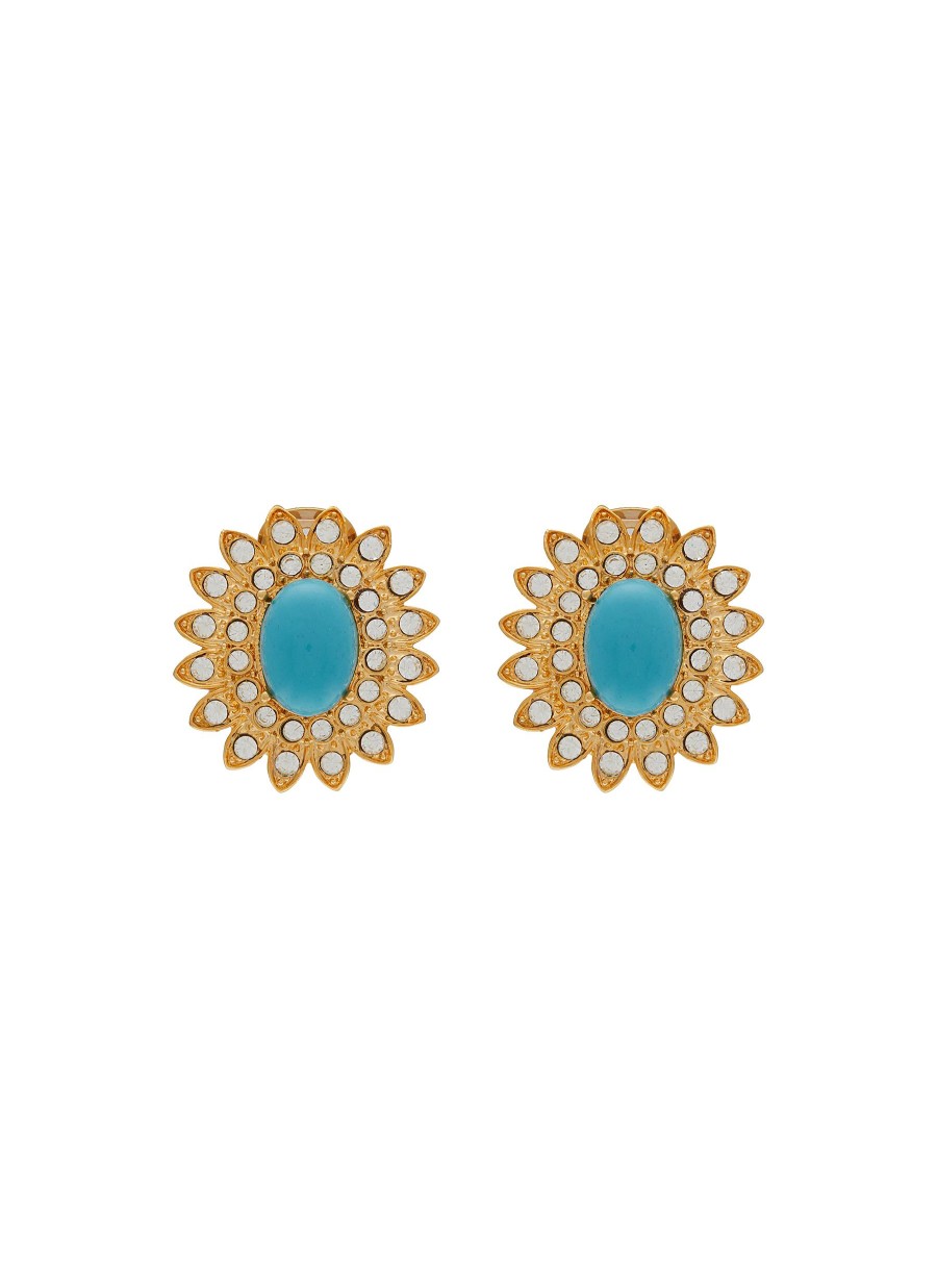 Women LANE CRAWFORD VINTAGE ACCESSORIES Vintage Accessories | Scaasi Gold Tone Diamante Faux Turquoise Clip On Earrings