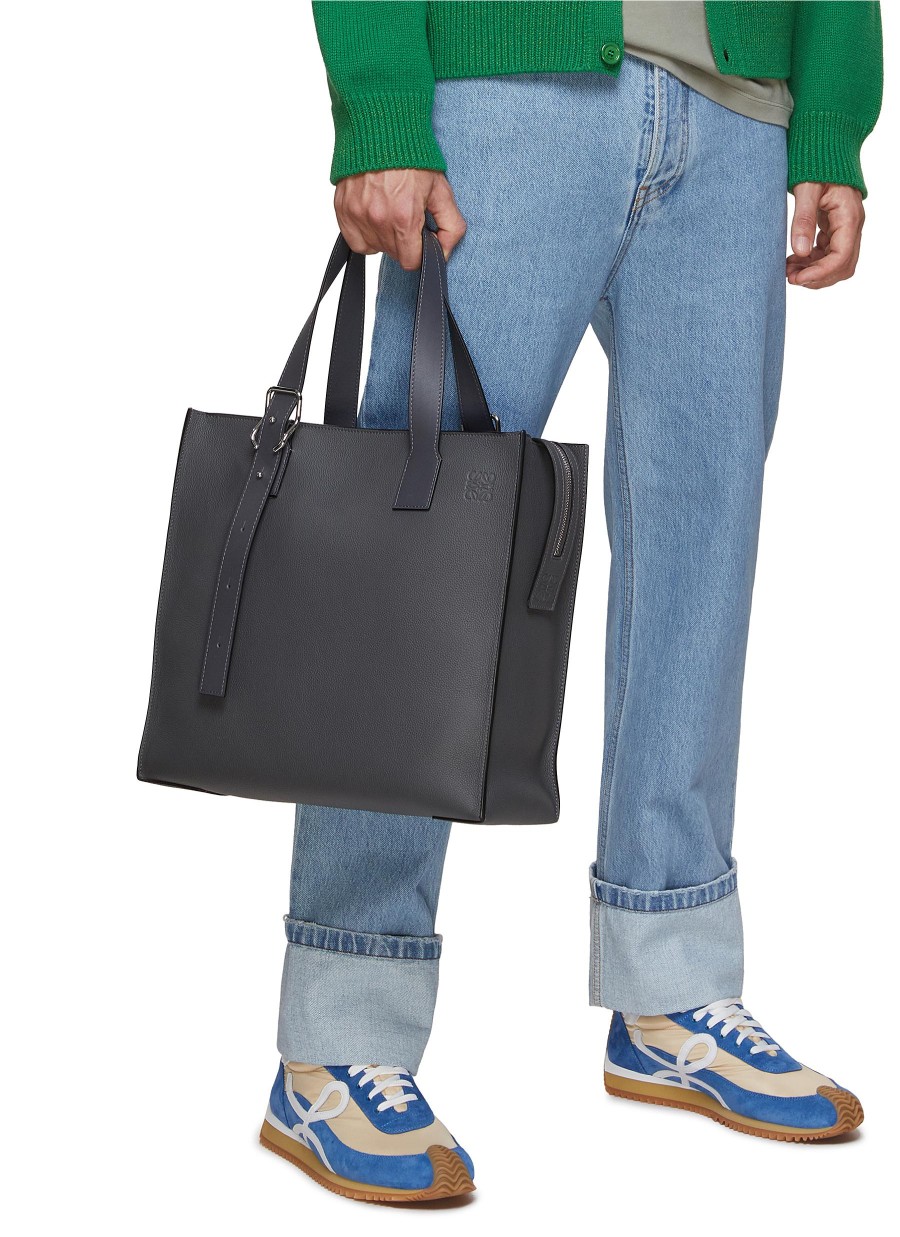 Men LOEWE Tote Bags | Buckle Zip Leather Tote Bag