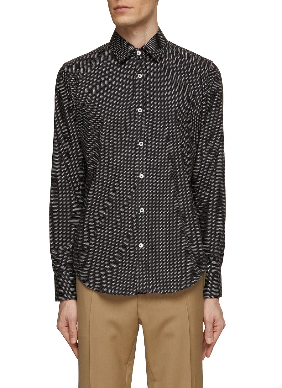 Men CANALI Shirts | Point Collar Dotted Pattern Cotton Shirt