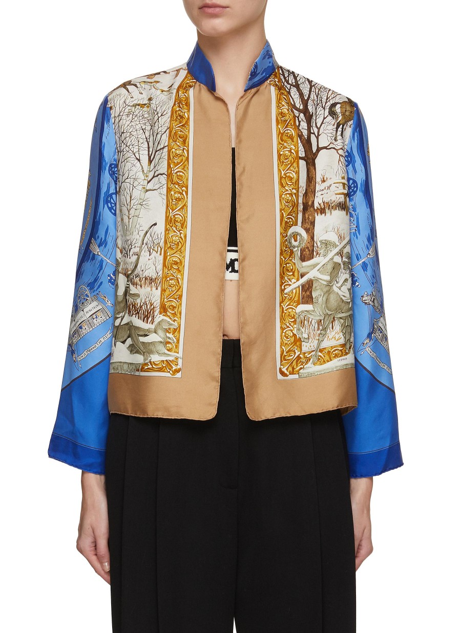 Women LILYEVE Jackets | Stand Collar Open Front Silk Jacket