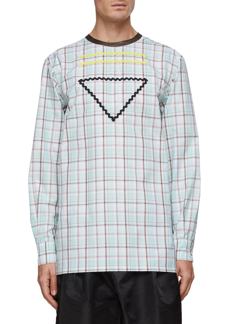 Men PRADA Shirts | Reversed Plaid Shirt Crewneck T-Shirt