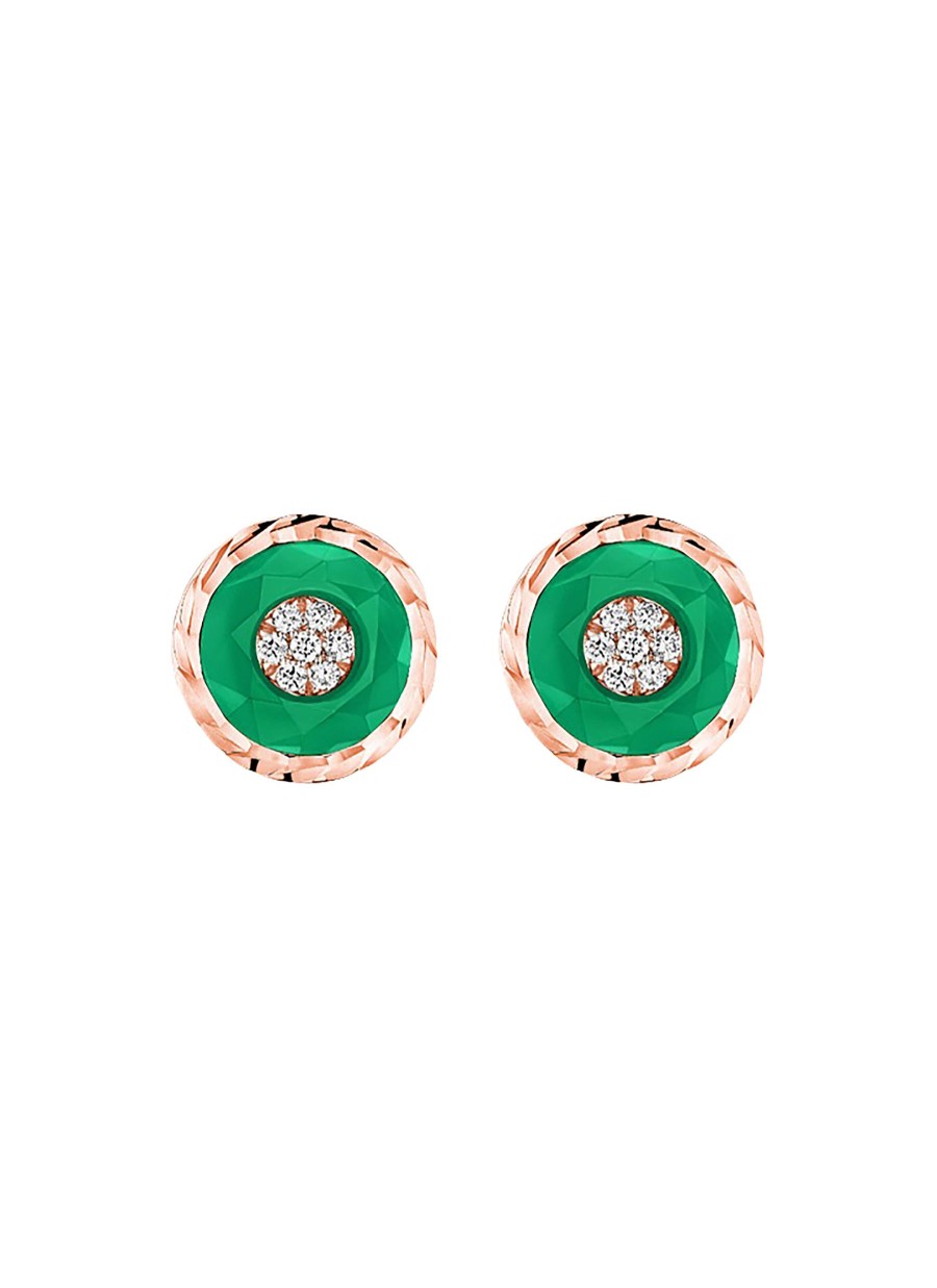 Women KORLOFF Fine Jewellery | Saint-Petersbourg Rose Gold Diamond Green Agate Stud Earrings