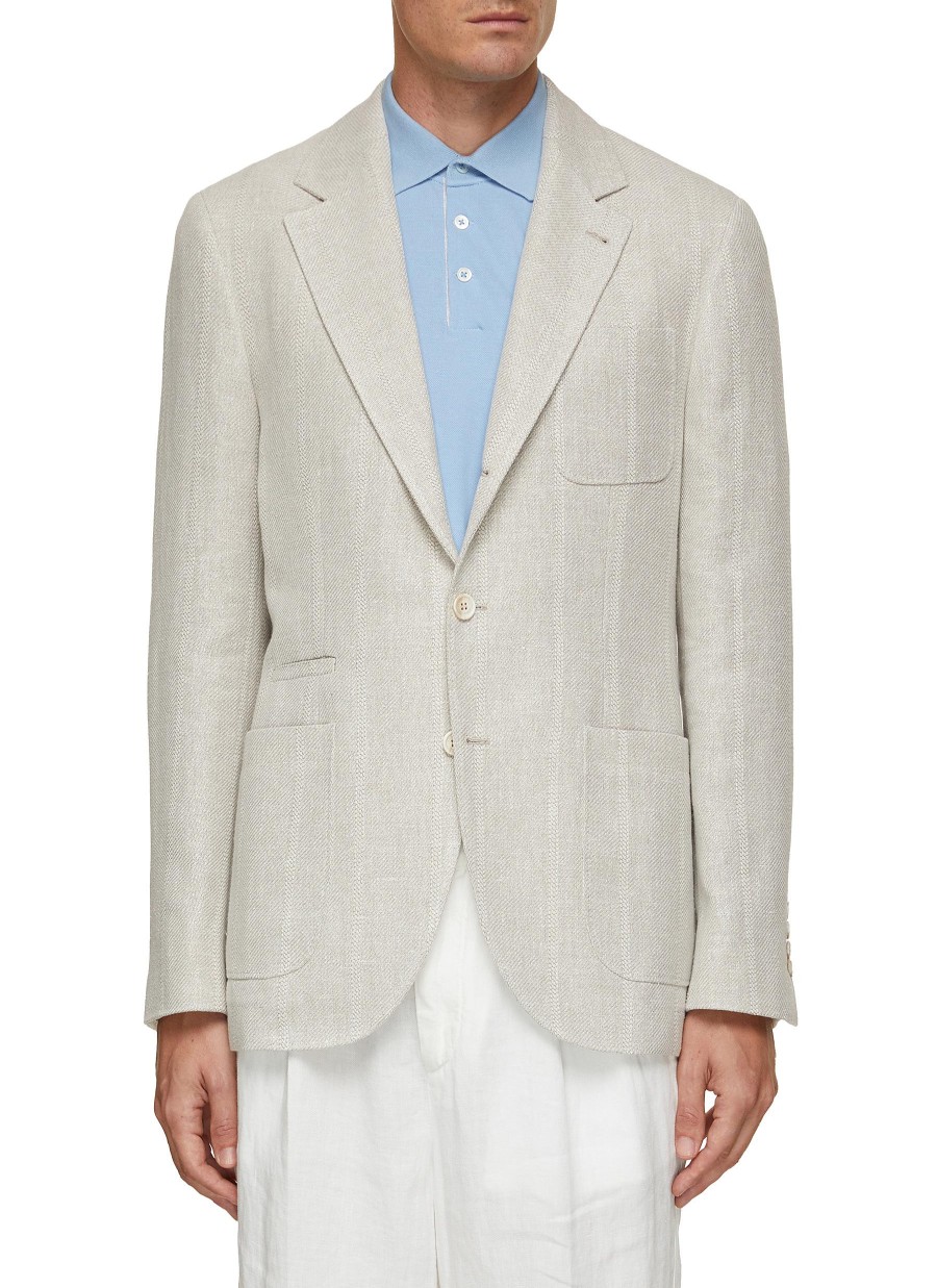 Men BRUNELLO CUCINELLI Suits | Linen Silk Wool Cotton Deconstructed Blazer