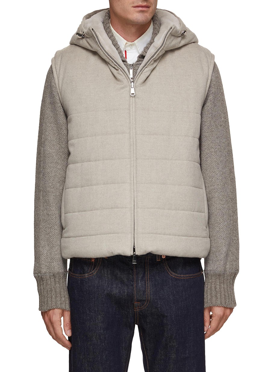 Men FABIO GAVAZZI Jackets | Hooded Mink And Cashmere Reversible Vest