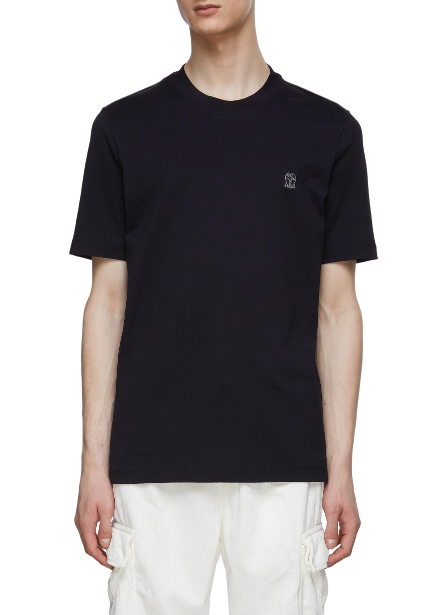 Men BRUNELLO CUCINELLI T-Shirts | Logo Embroidery Crewneck Cotton T-Shirt