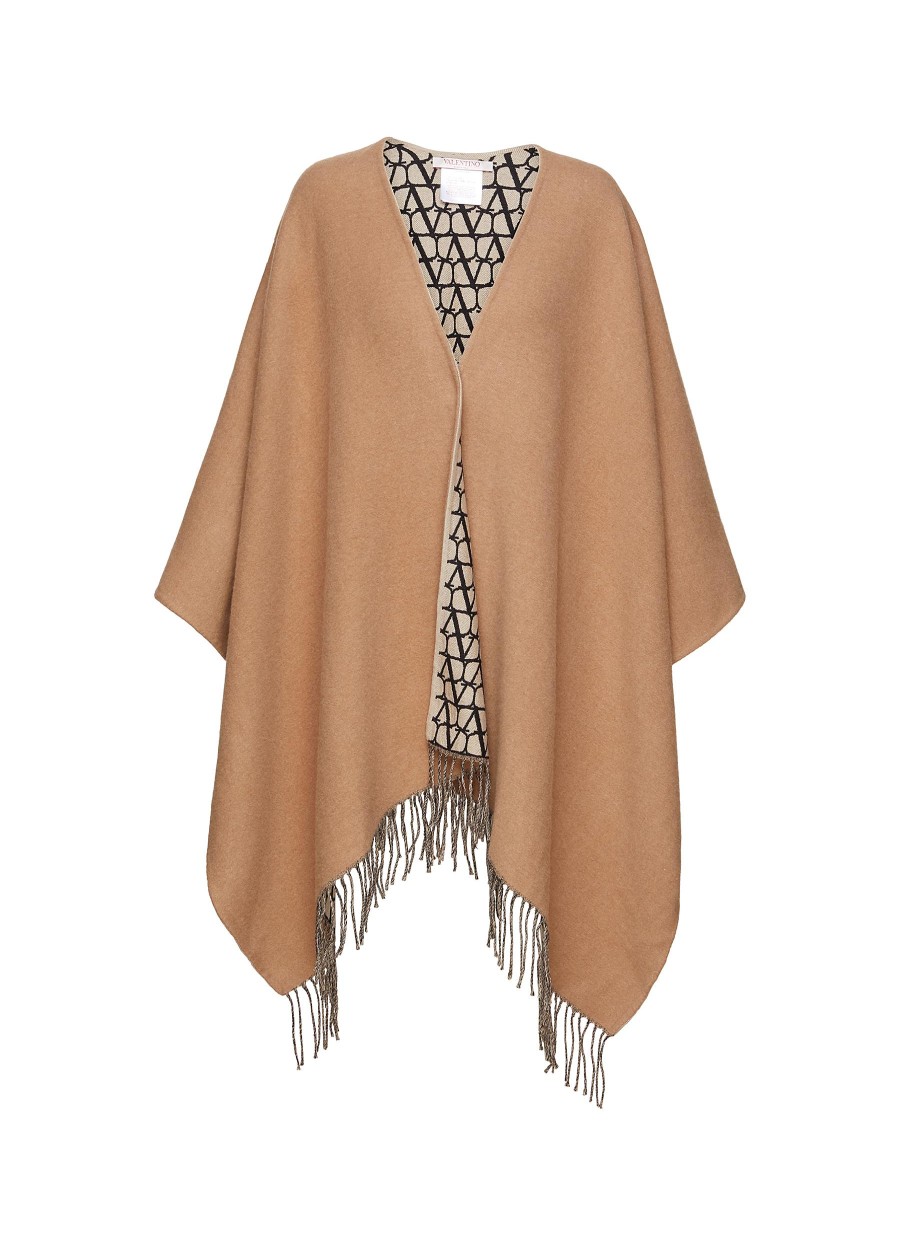 Women VALENTINO Scarves & Wraps | Toile Iconographe Fringed Wool Cashmere Silk Poncho