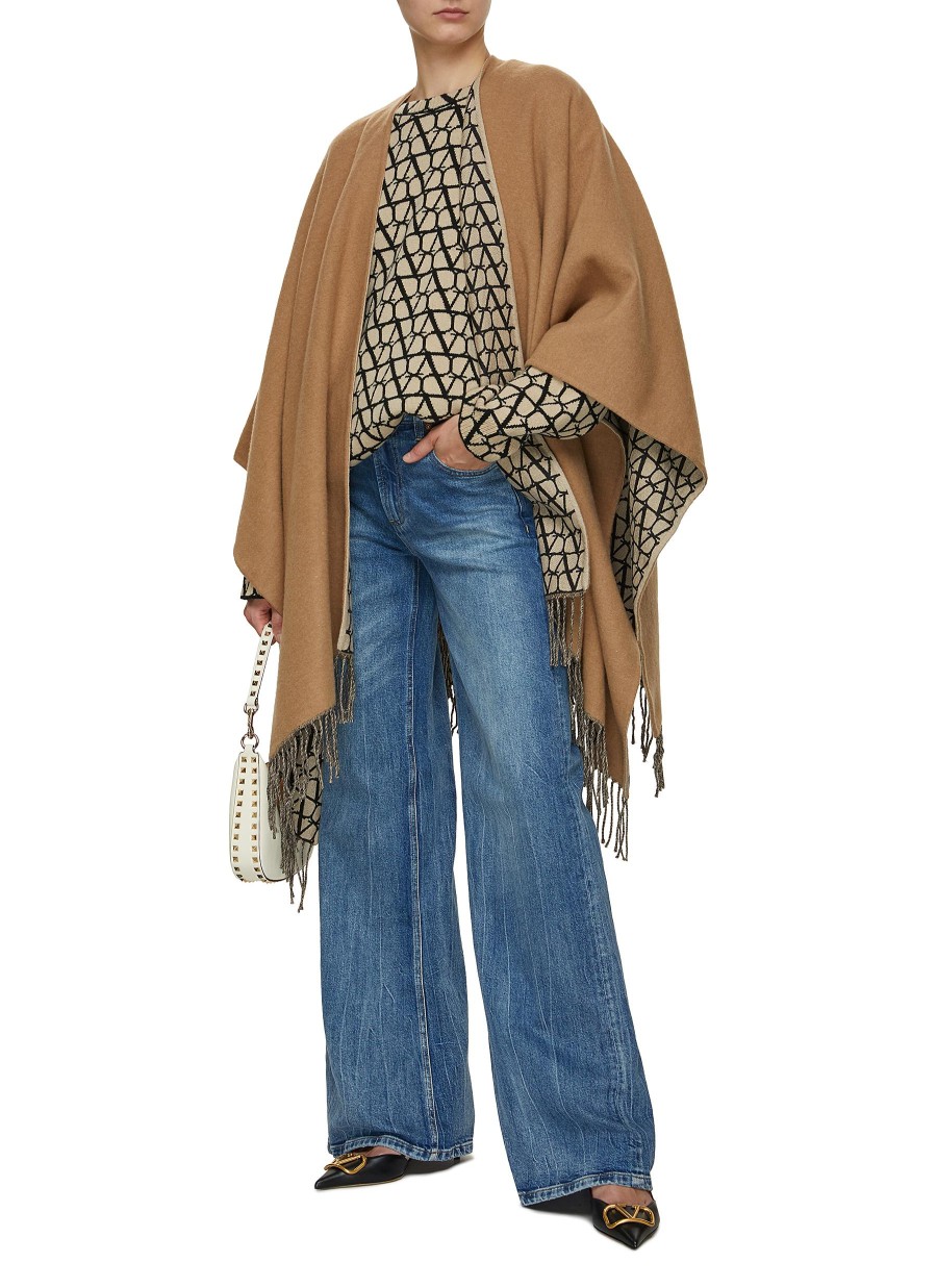 Women VALENTINO Scarves & Wraps | Toile Iconographe Fringed Wool Cashmere Silk Poncho