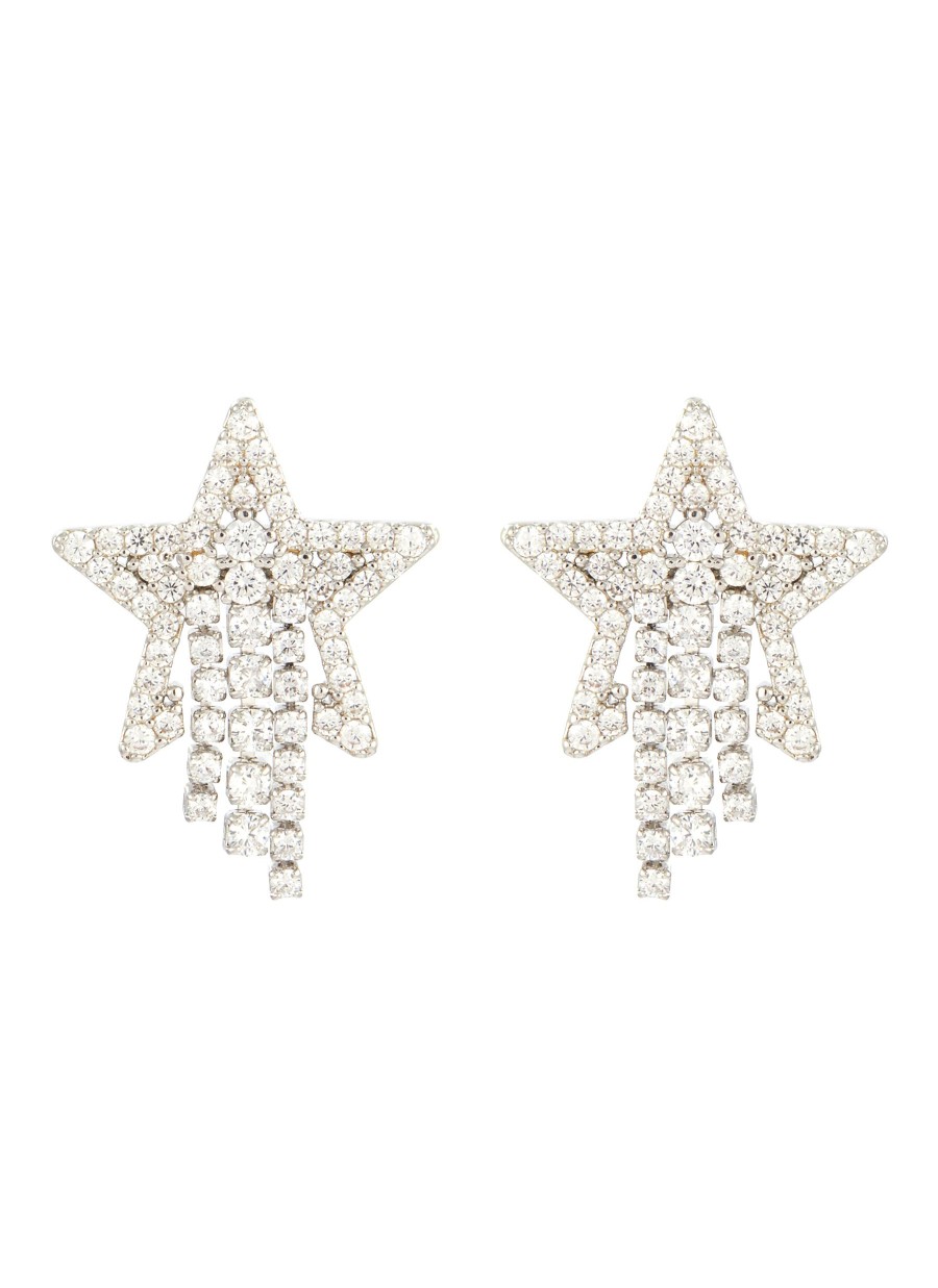 Women NUMBERING Fashion Jewellery | Cubic Zirconia Rhodium Plasted Sterling Silver Pave Star Drop Earrings