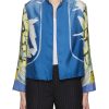 Women LILYEVE Jackets | Stand Collar Open Front Silk Jacket