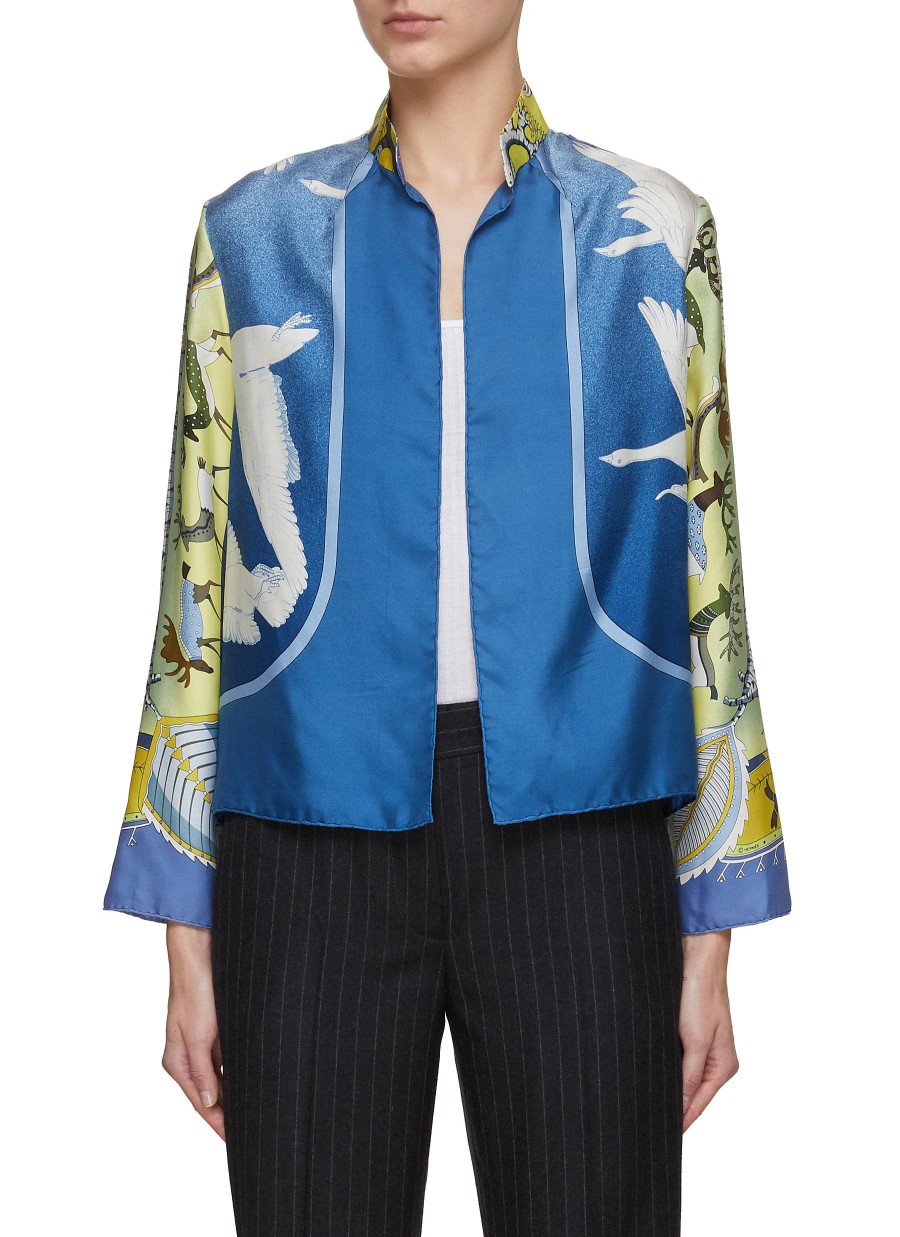 Women LILYEVE Jackets | Stand Collar Open Front Silk Jacket