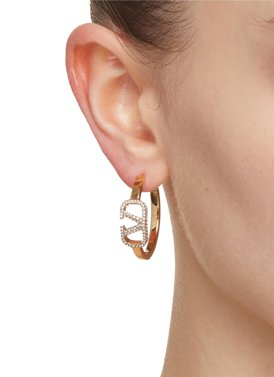 Women VALENTINO Fashion Jewellery | Embellished Logo Brass Earrings