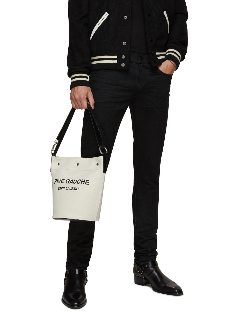 Men SAINT LAURENT Tote Bags | Rive Gauche' Canvas Bucket Bag With Detachable Pouch