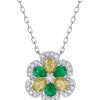 Women LC COLLECTION JEWELLERY Fine Jewellery | 18K White Gold Yellow Diamond Emerald Flower Pendant — Size 18"