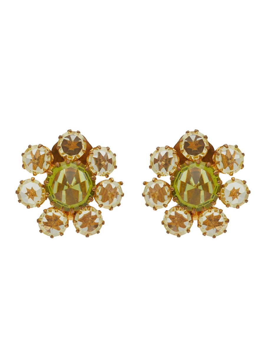 Women LANE CRAWFORD VINTAGE ACCESSORIES Vintage Accessories | Unsigned Gold Tone Amber Crystals Chartreuse Diamante Clip On Earrings