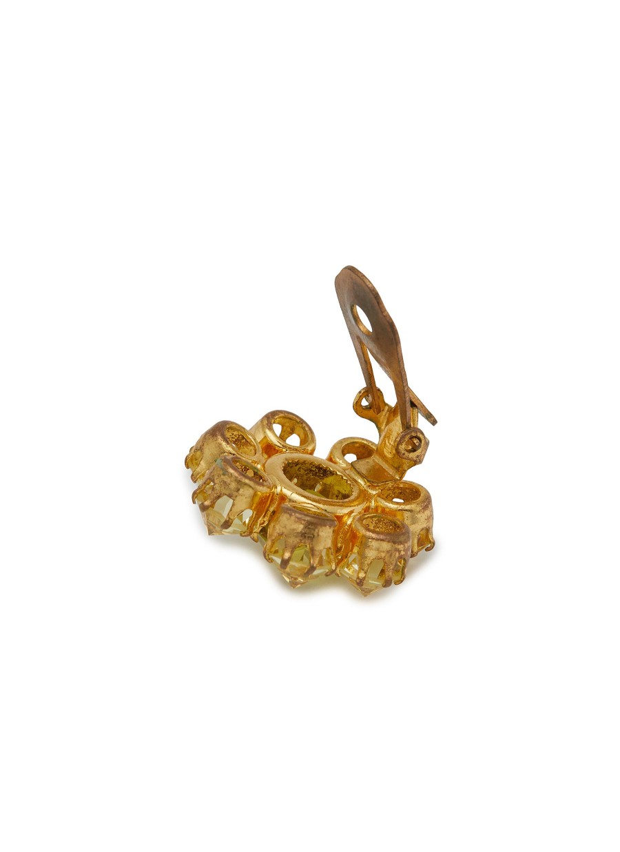 Women LANE CRAWFORD VINTAGE ACCESSORIES Vintage Accessories | Unsigned Gold Tone Amber Crystals Chartreuse Diamante Clip On Earrings