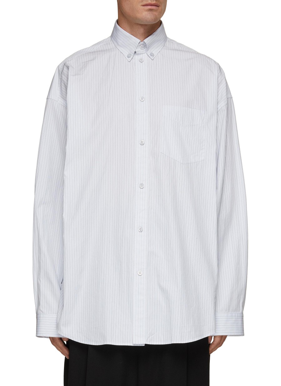 Men BALENCIAGA Shirts | Logo Back Striped Poplin Shirt