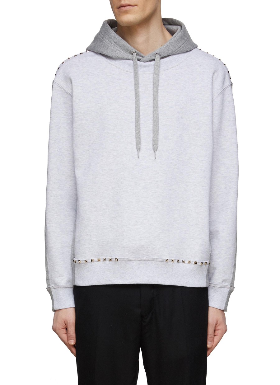 Men VALENTINO Pullovers & Hoodies | Rockstud Embellished Drawstring Hoodie