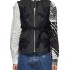 Men KHOKI Jackets | Floral And Lace Applique Striped Zipped Vest