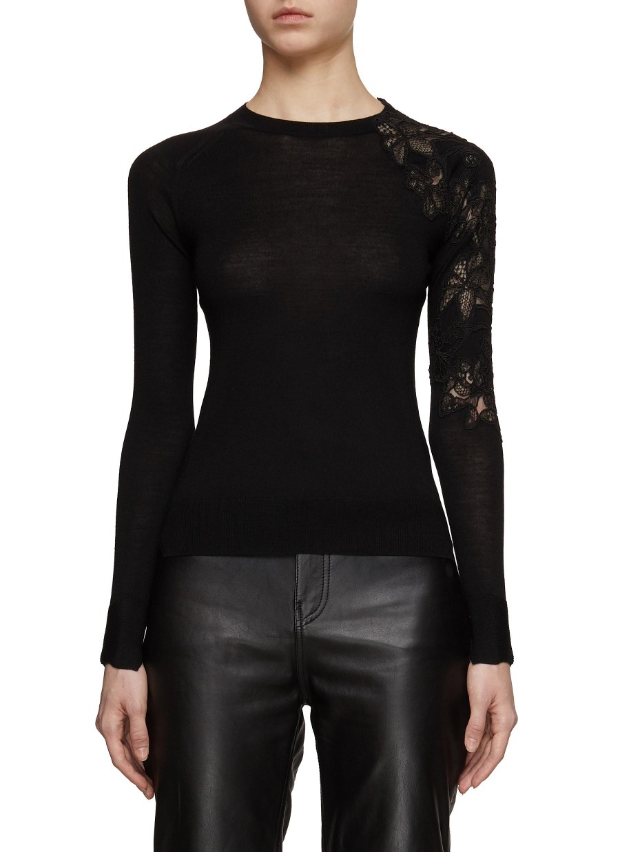 Women ERMANNO SCERVINO Tops | Lace Shoulder Fitted Wool Knit Top