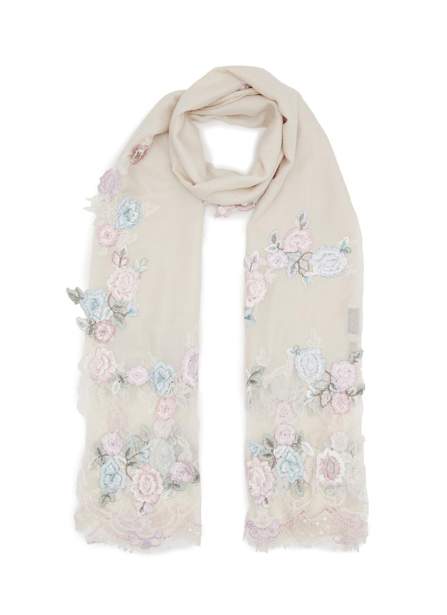 Women LANE'S Scarves & Wraps | Silk Cashmere Blend Floral Trim Scarf