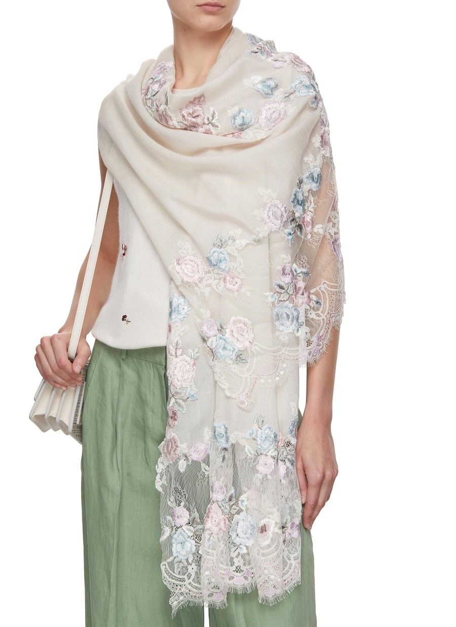 Women LANE'S Scarves & Wraps | Silk Cashmere Blend Floral Trim Scarf