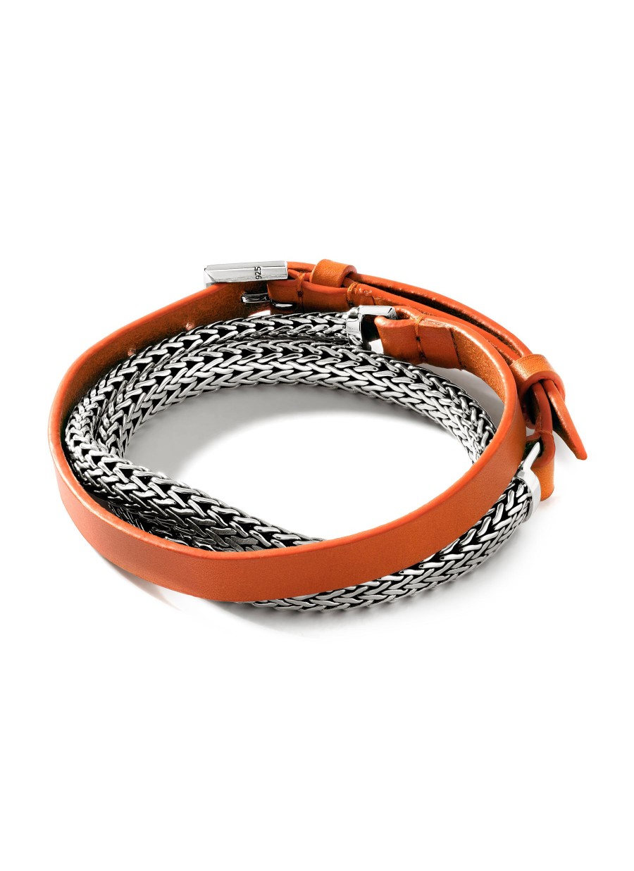 Women JOHN HARDY Fine Jewellery | Classic Chain Sterling Silver Leather Triple Wrap Bracelet — Size Ul