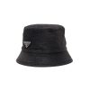 Men PRADA Hats & Gloves | Enamelled Metal Triangular Logo Denim Bucket Hat