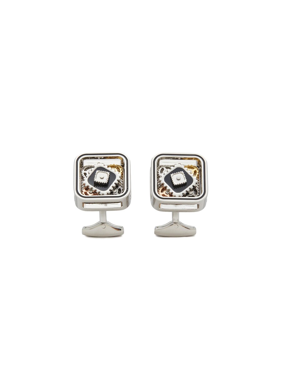 Men TATEOSSIAN Cufflinks | Palladium Plated Base Black Handpainted Enamel Square Gear Cufflinks