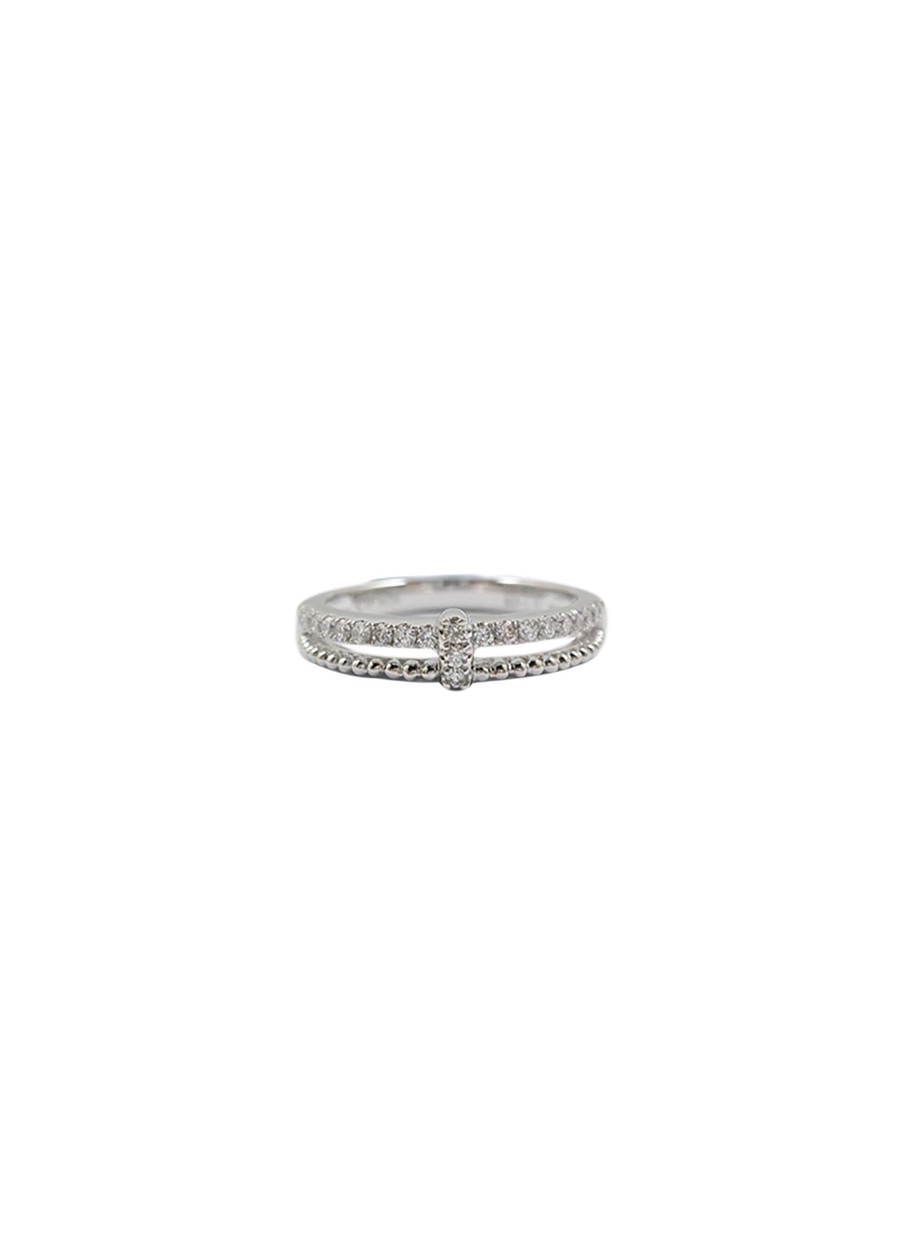 Women LC COLLECTION JEWELLERY Fine Jewellery | 18K White Gold Diamond Double Band Ring — Us 6.5