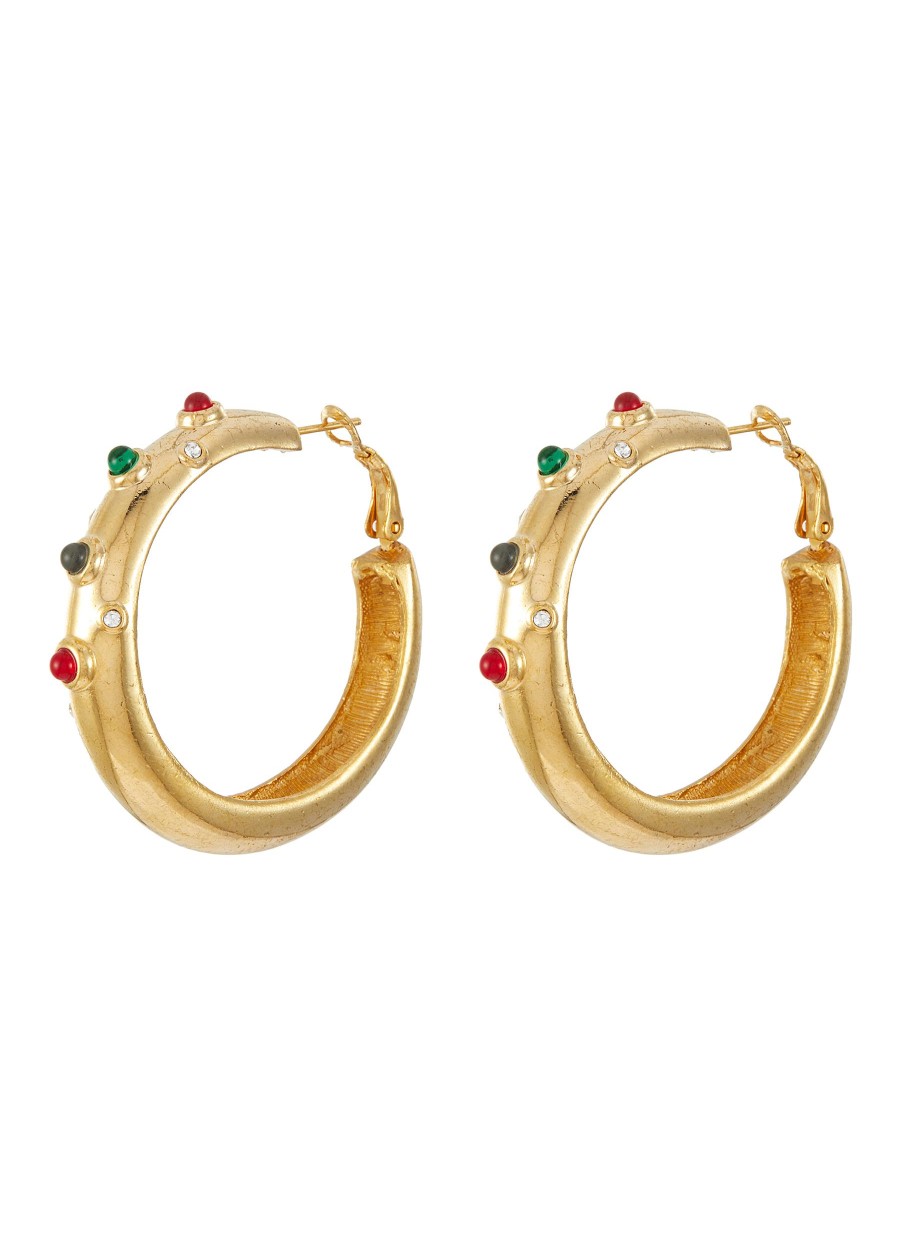 Women LANE CRAWFORD VINTAGE ACCESSORIES Vintage Accessories | Gold Tone Cabachon Hoop Earrings