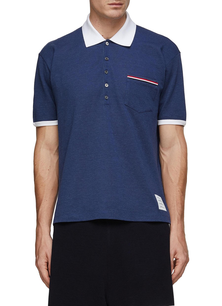 Men THOM BROWNE Polos | Contrast Detail Cotton Polo Shirt