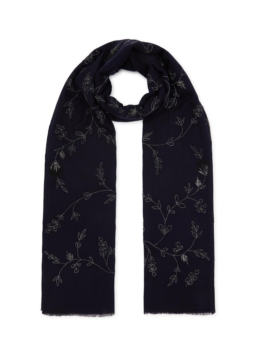 Women JANAVI Scarves & Wraps | Floral Embroidered Merino Wool Scarf