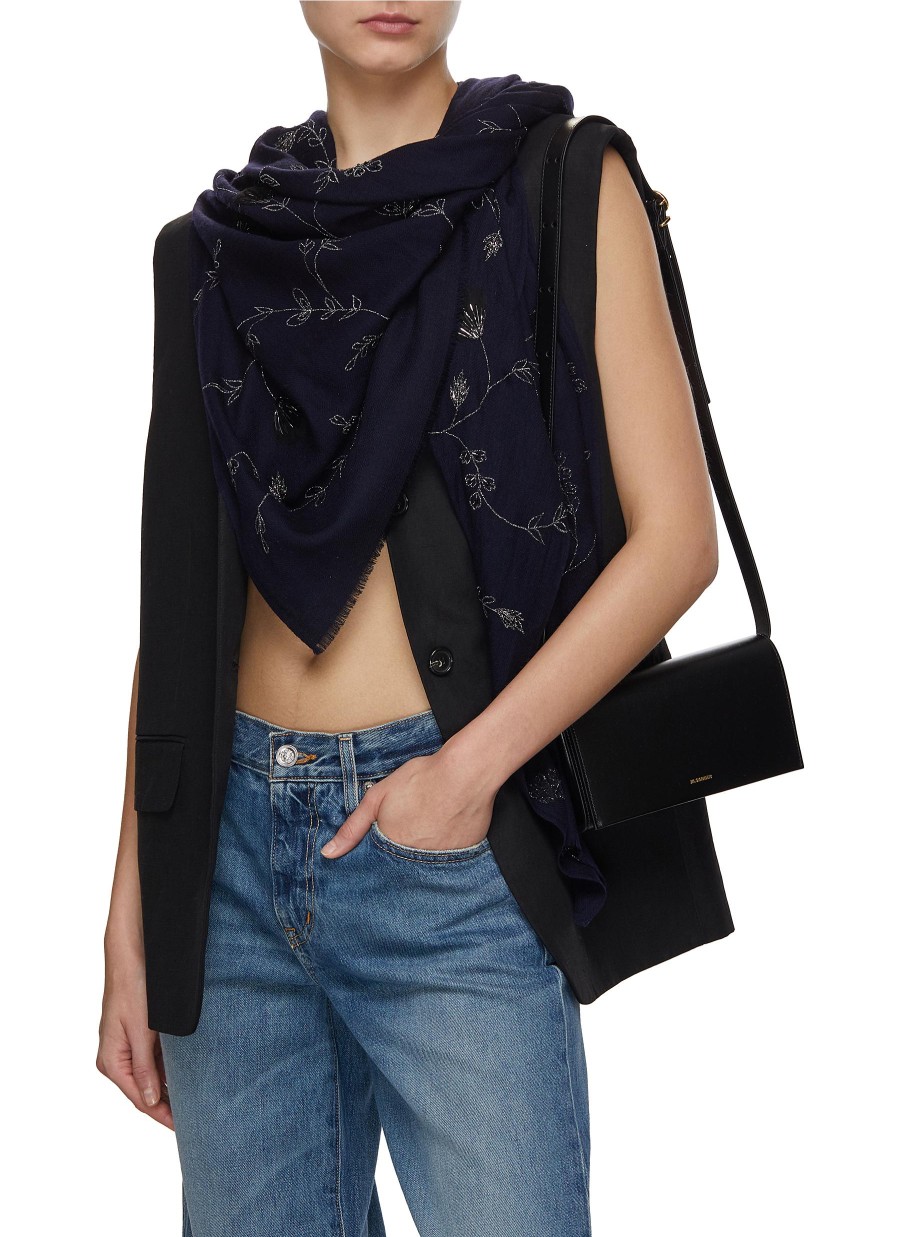 Women JANAVI Scarves & Wraps | Floral Embroidered Merino Wool Scarf