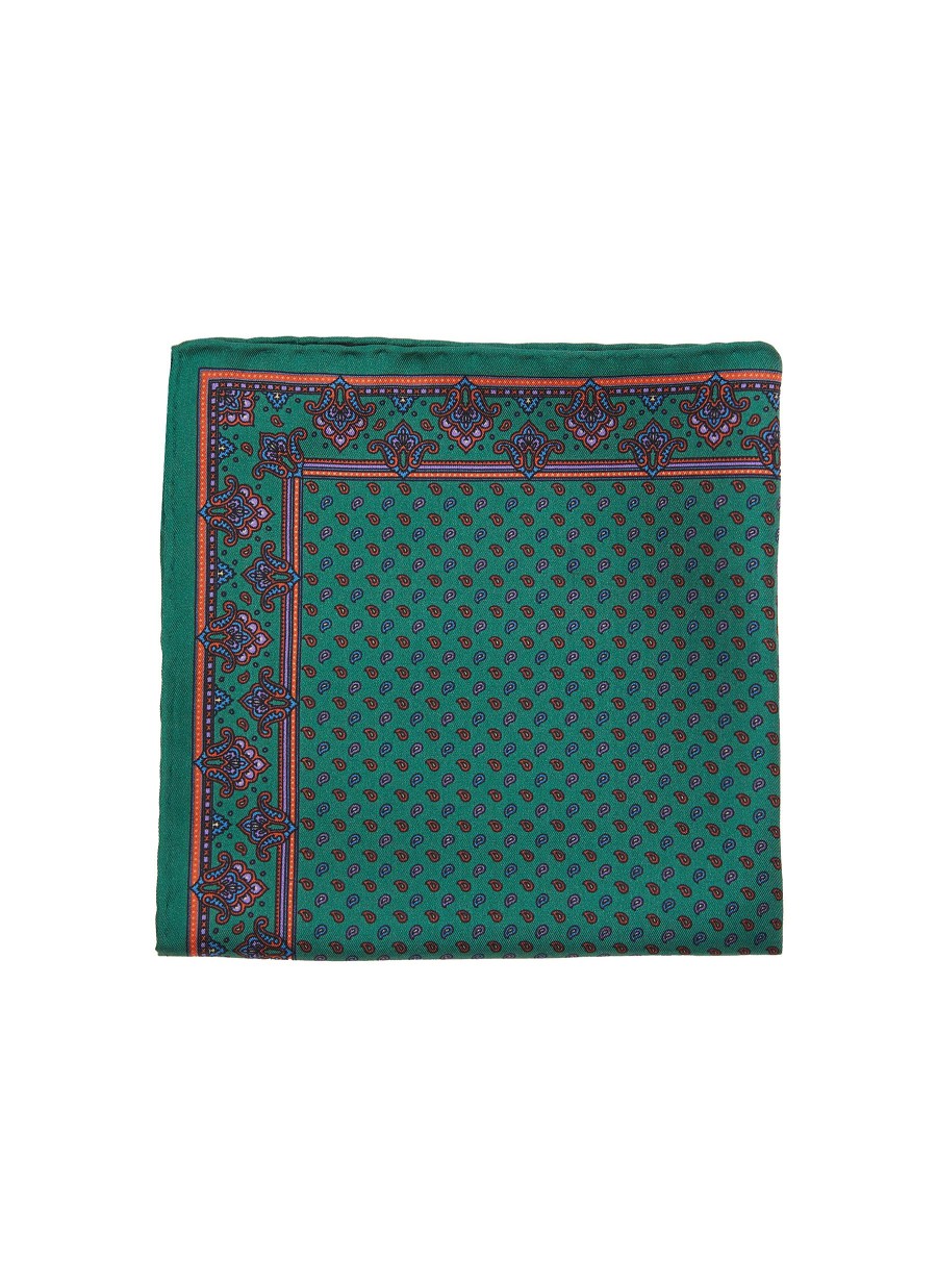 Men STEFANOBIGI MILANO Pocket Squares | Mini Paisley Hand Printed Damask Boarder Pocket Square