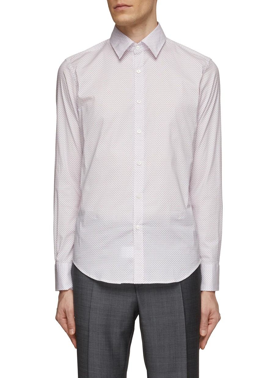 Men CANALI Shirts | Point Collar Zig Zag Pattern Cotton Shirt