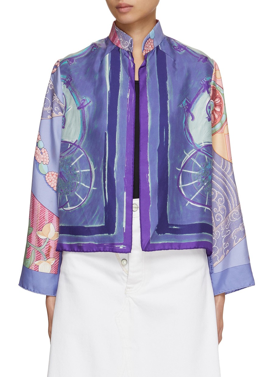 Women LILYEVE Jackets | Stand Collar Open Front Silk Jacket