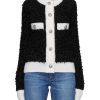 Women BALMAIN Jackets | Furry Tweed Contrast Trim Cardigan