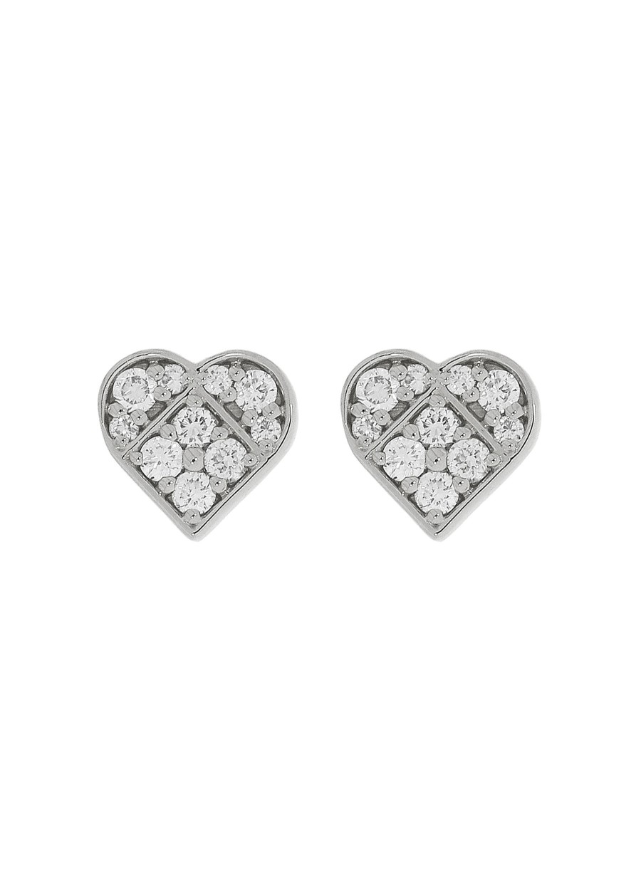 Women LC COLLECTION JEWELLERY Fine Jewellery | 18K Gold Diamond Heart Motif Stud Earrings