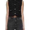 Women MO&CO. Tops | Pearl Button Sleeveless Cropped Wool Vest Cardigan