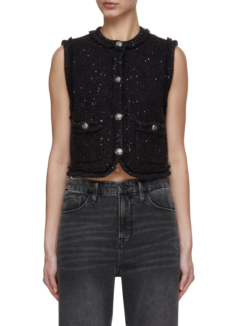 Women MO&CO. Tops | Pearl Button Sleeveless Cropped Wool Vest Cardigan